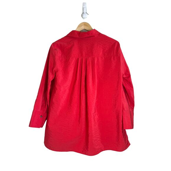 Ali Miles Women's Red Casual Crinkle 3/4 Sleeve Collared Button Front Blouse S - Picture 3 of 11
